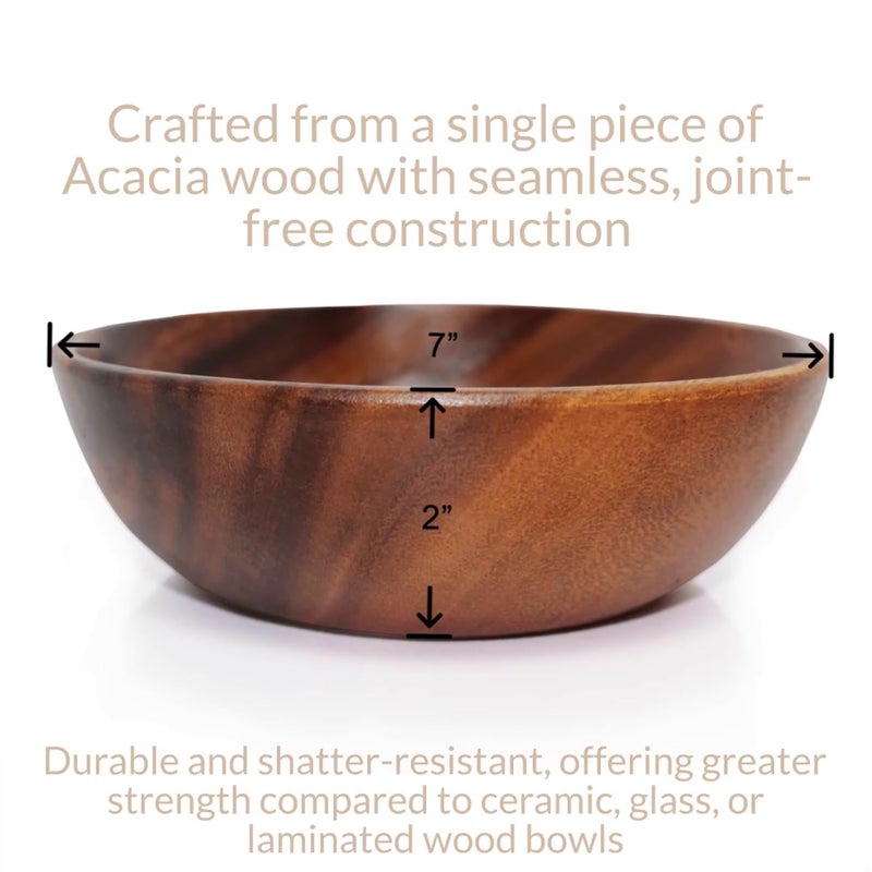 WRIGHTMART Wooden Salad Bowl Set â€“ Set of 4 Acacia Wood 7â€ Wood Salad Bowls for Food, Rustic Handcrafted Kitchenware for Snacks, Fruit & Sides, Gift-Ready for Holidays & Housewarming - Image 5